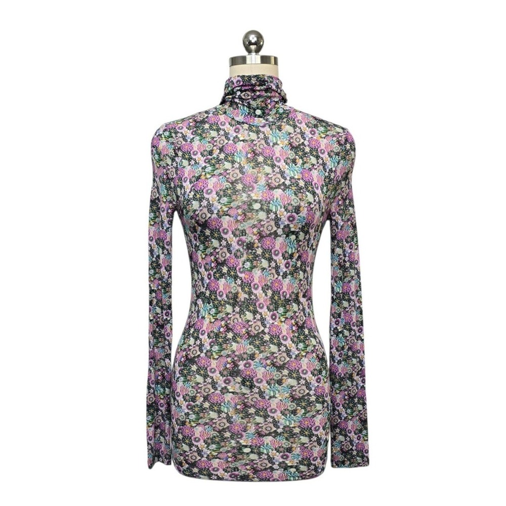 Isabel Marant Joyela Floral Turtleneck Top Long Sleeve Slim Fit Size 34 US XS